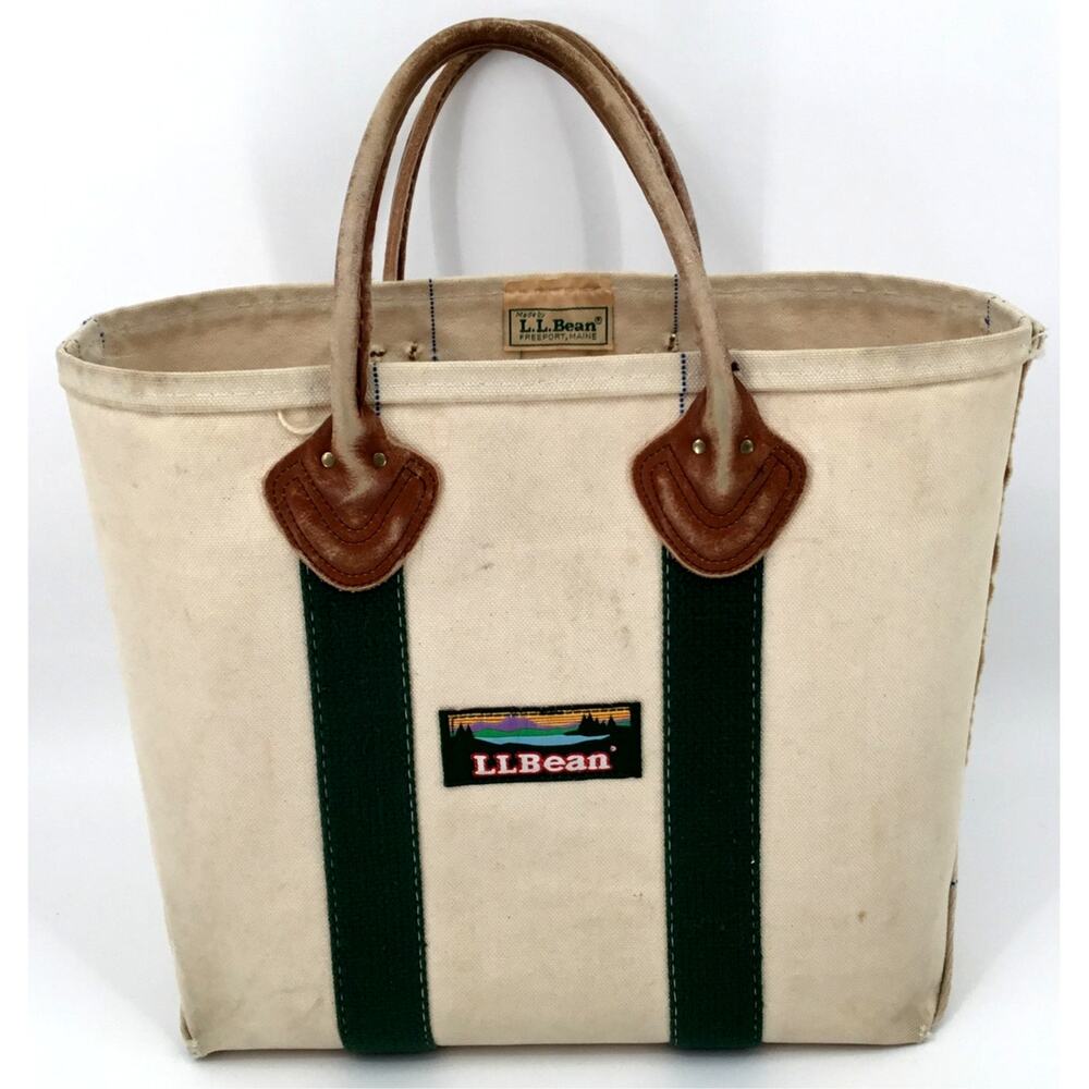 Vintage 1970s L.L.Bean Boat & Tote Leather Handle Canvas Bag Made USA Medium - Picture 1 of 13